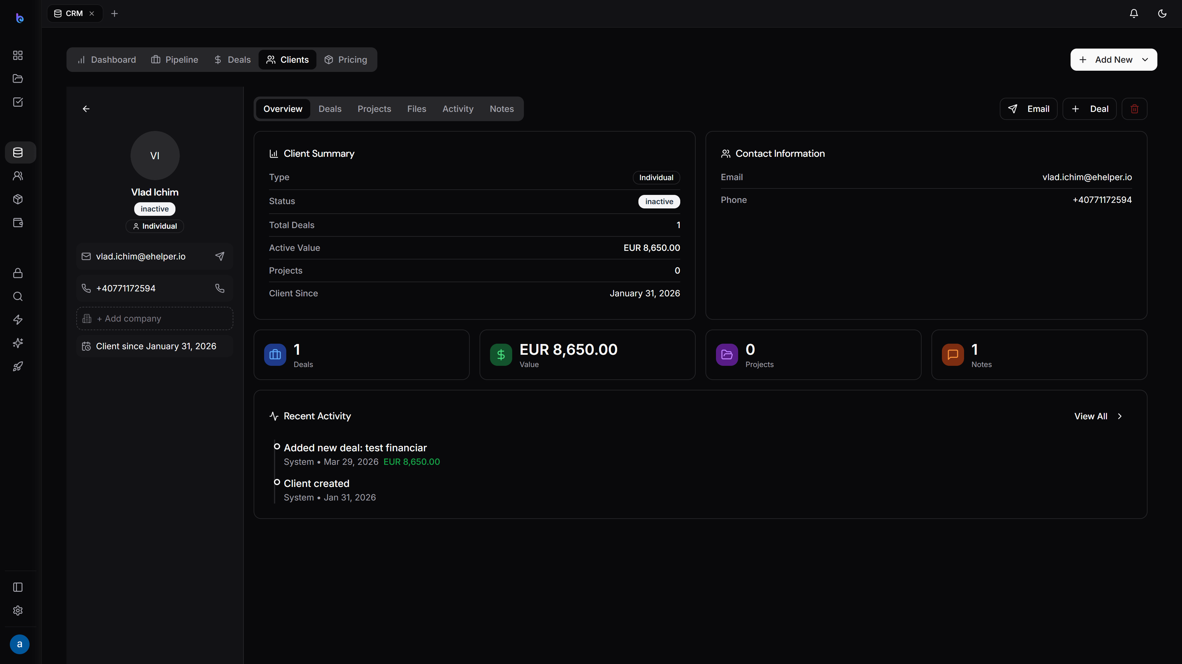Client profile — dark
