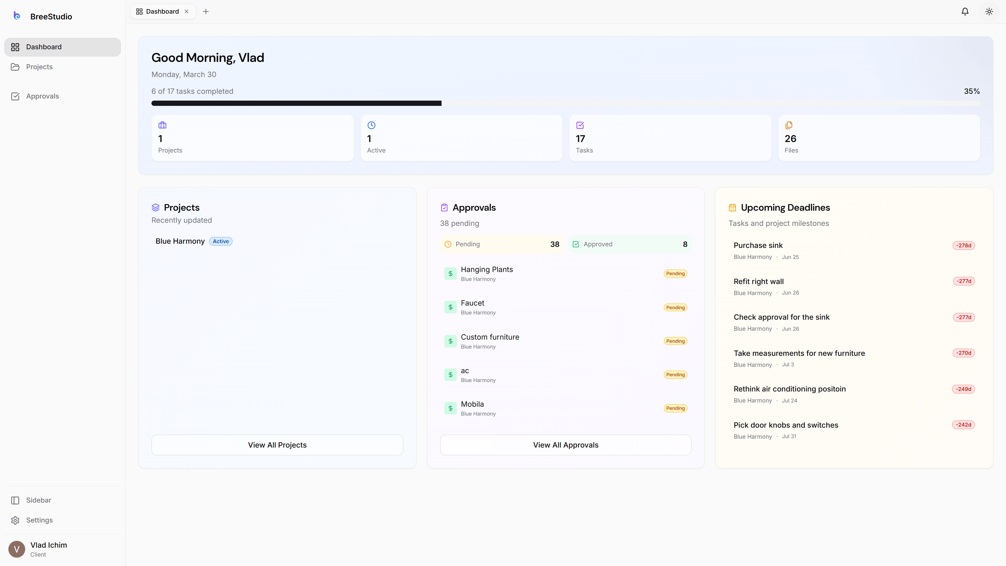 Clients portal — light mode