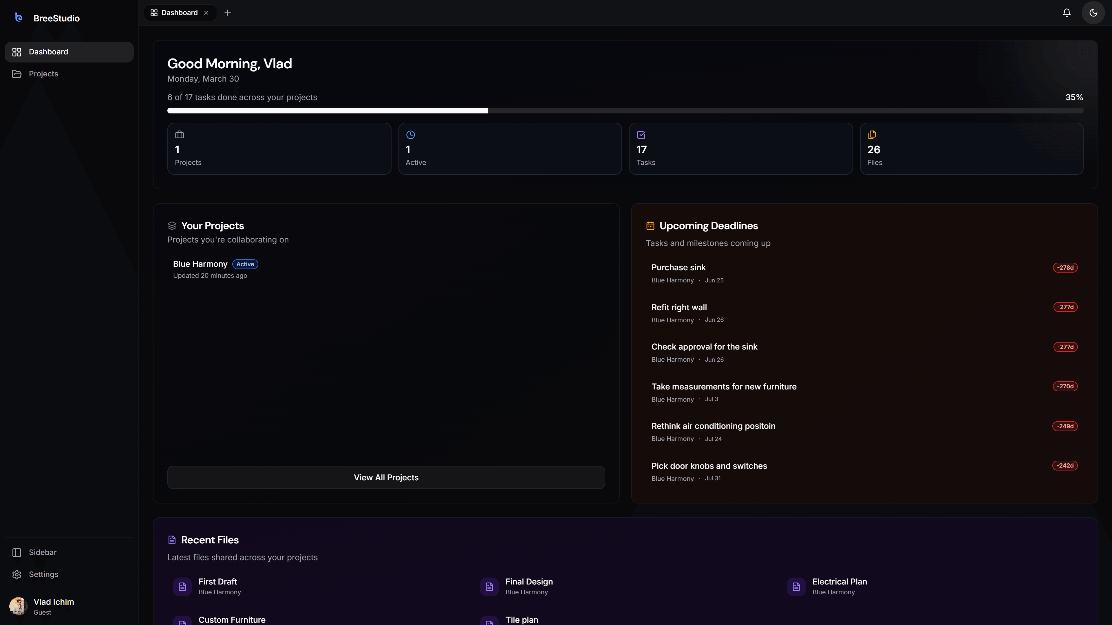 Collaborators portal — dark mode