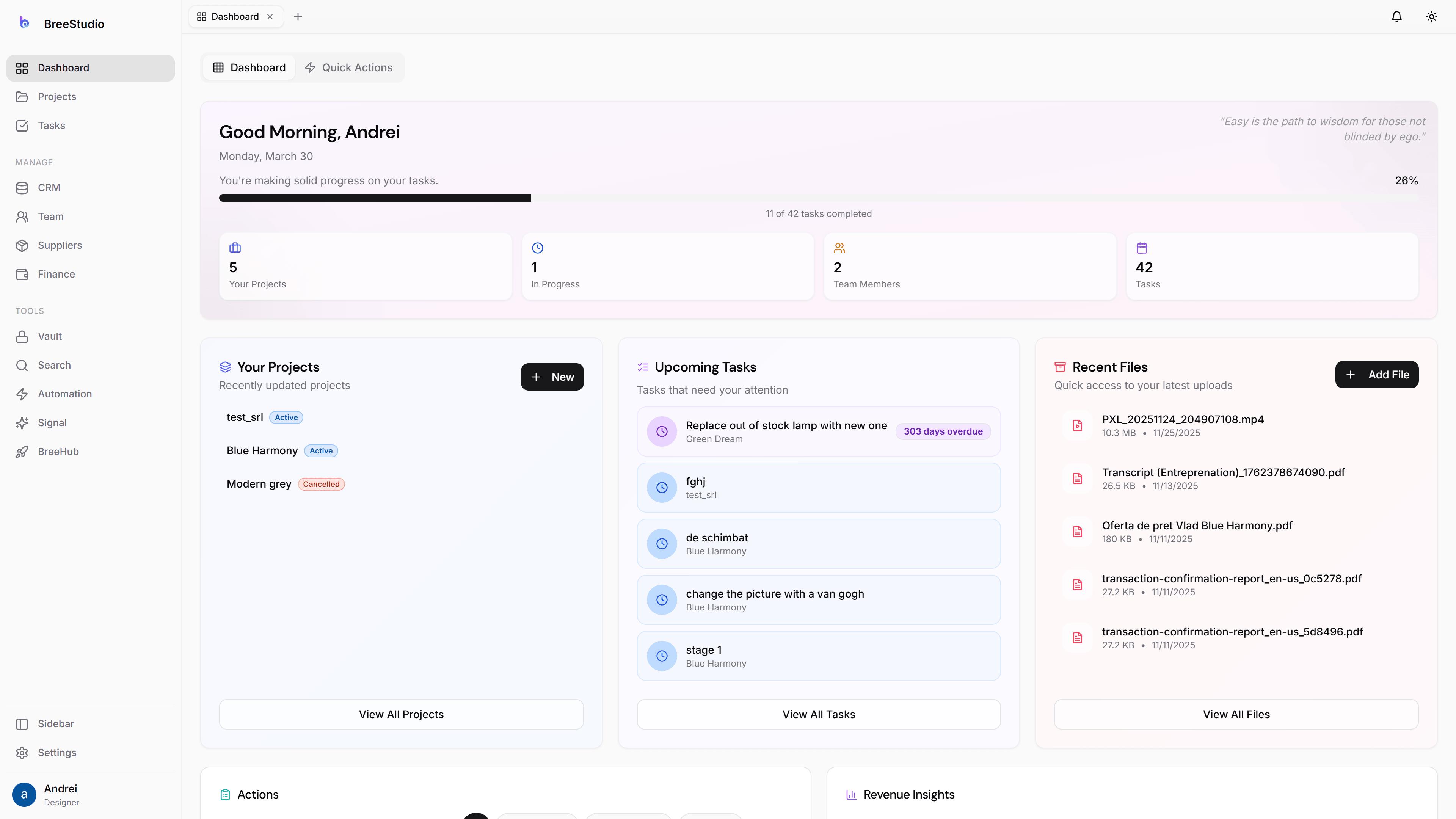 Designer dashboard — light