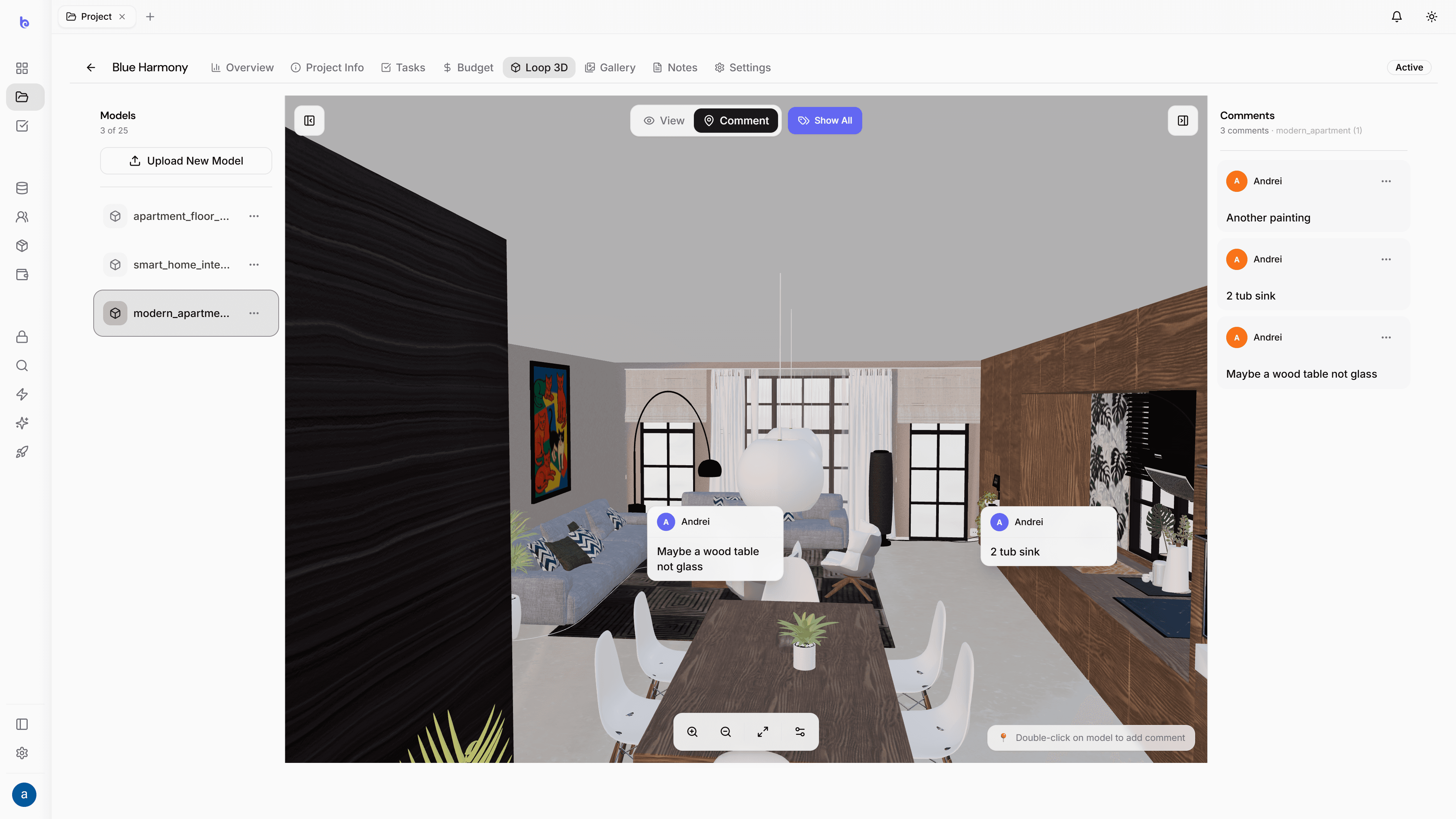 3D room review with comments