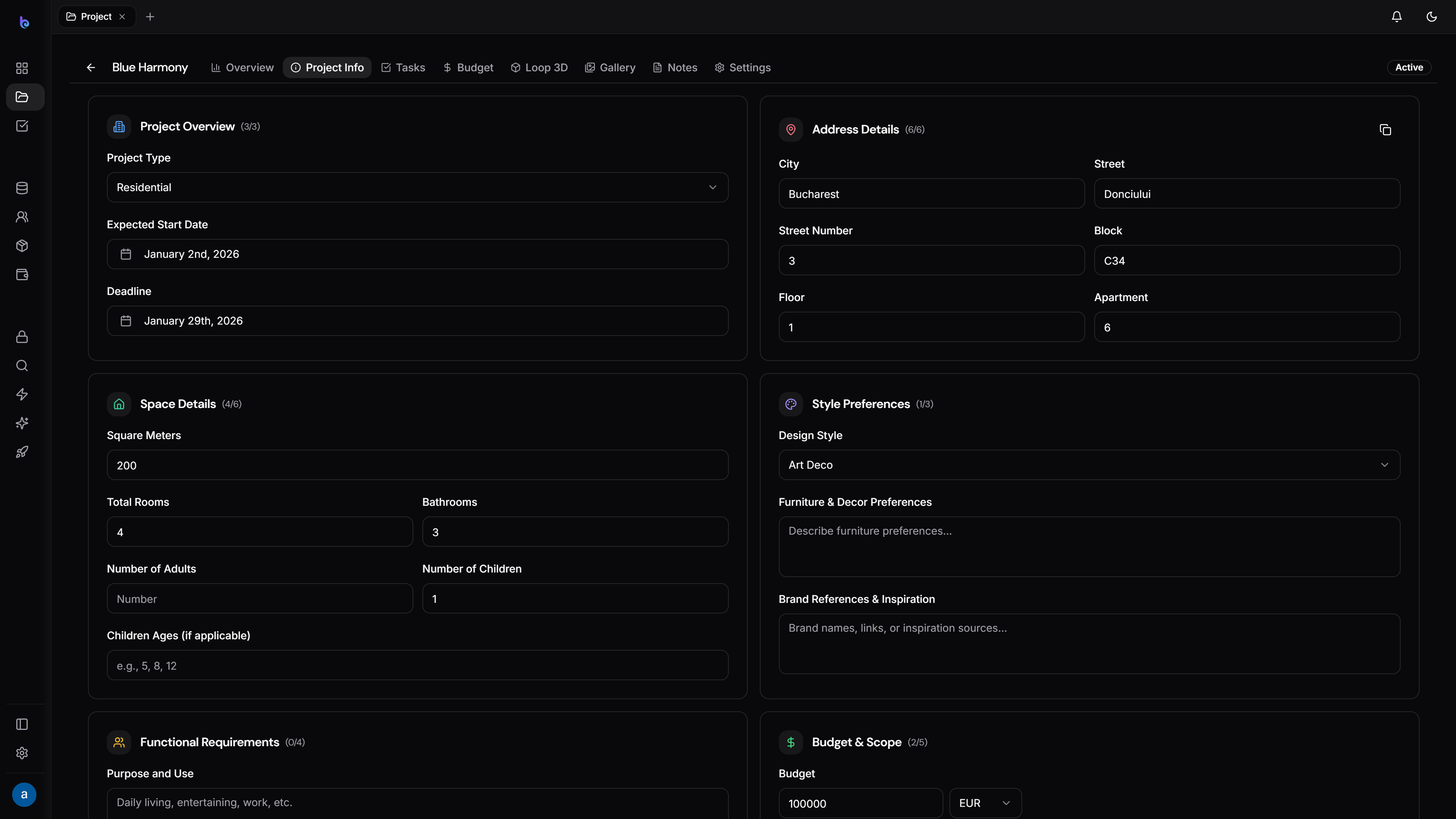 Project workspace — dark