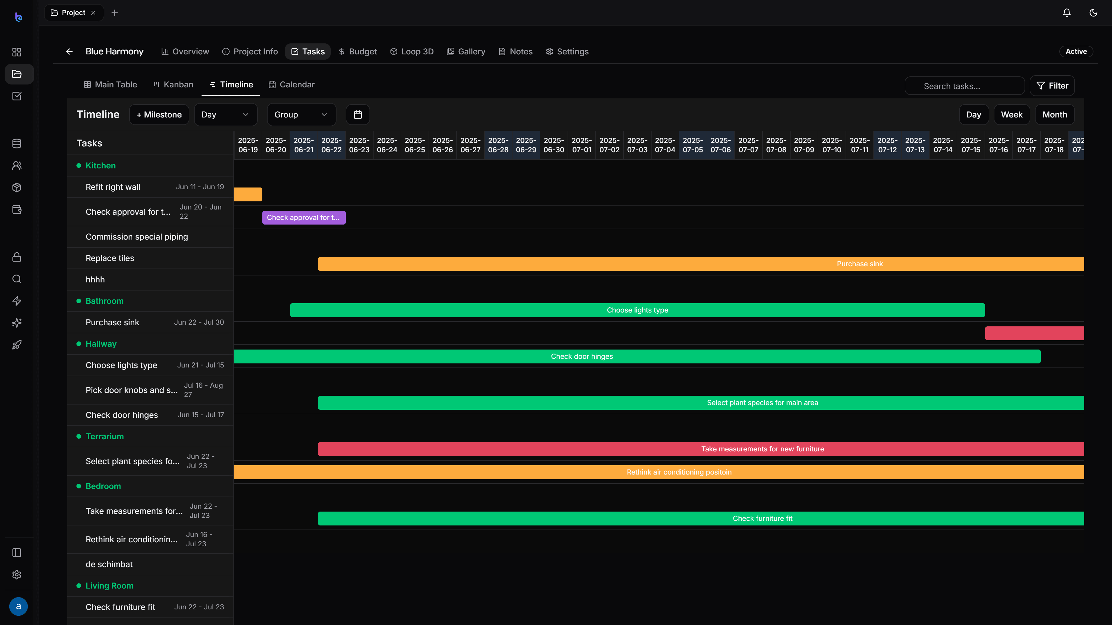 Schedule timeline — dark